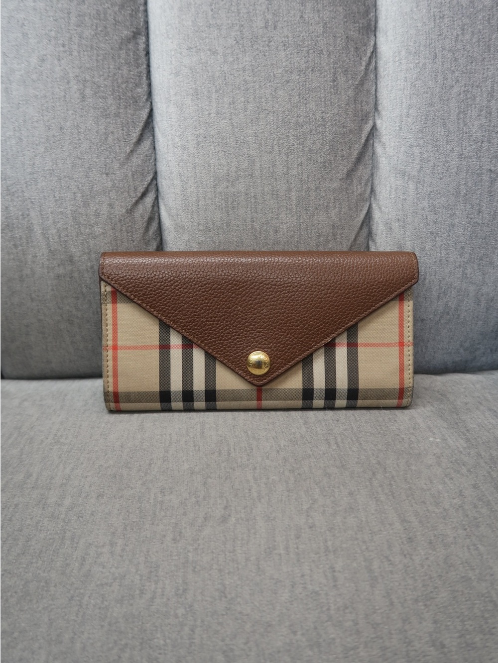 Burberry Brown Plaid Envelope Snap Wallet
